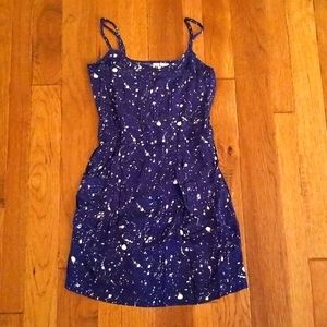 Navy Blue and White Jackson Pollock Style Paint Splatter Art Dress With Pockets